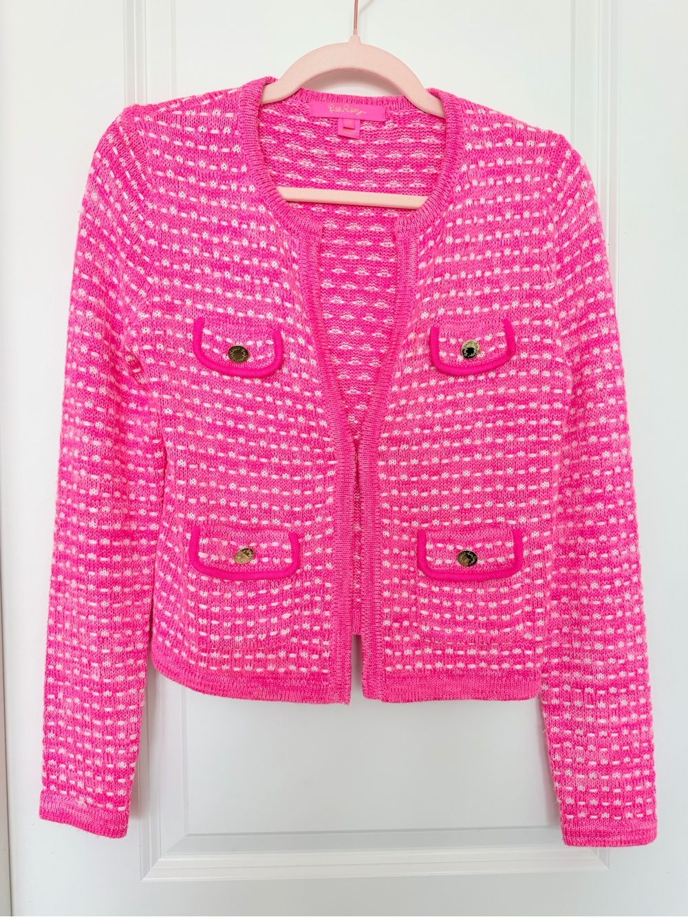 Lilly Pulitzer Hot Pink & White Tweed Pocket Jacket